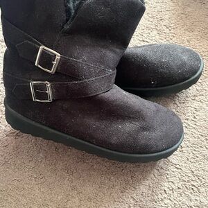Black Suede Buckle Boots